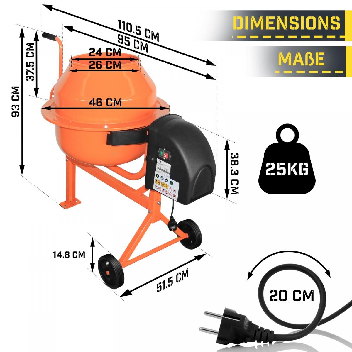 BETONIERA ELETTRICA 140L 600W IMPASTATRICE MISCELATORE CEMENTO