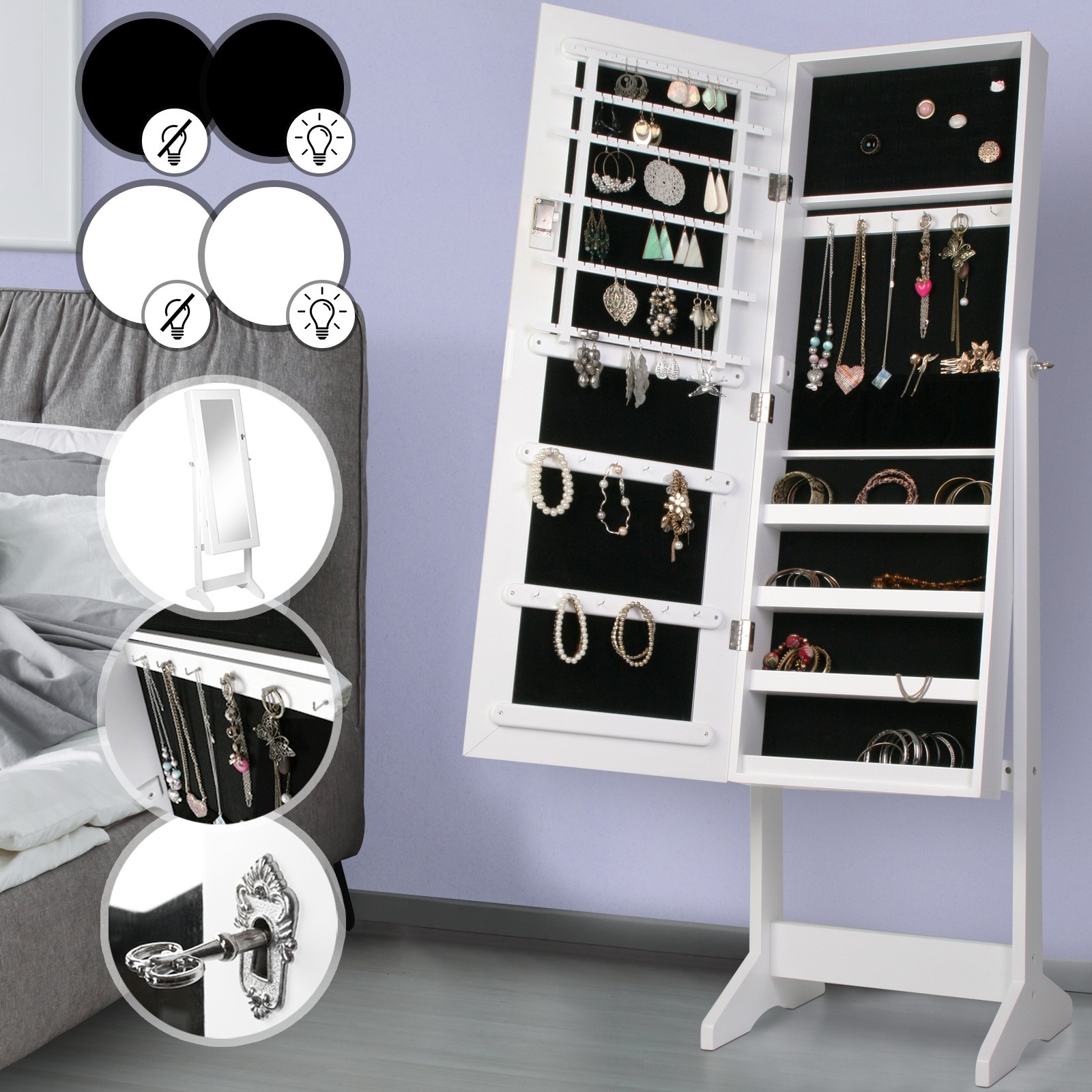 Un Mobiletto Con Lo Specchio.Armadietto Portagioie Con Specchio Organizer Gioielli Autoportante Stand Led Ebay