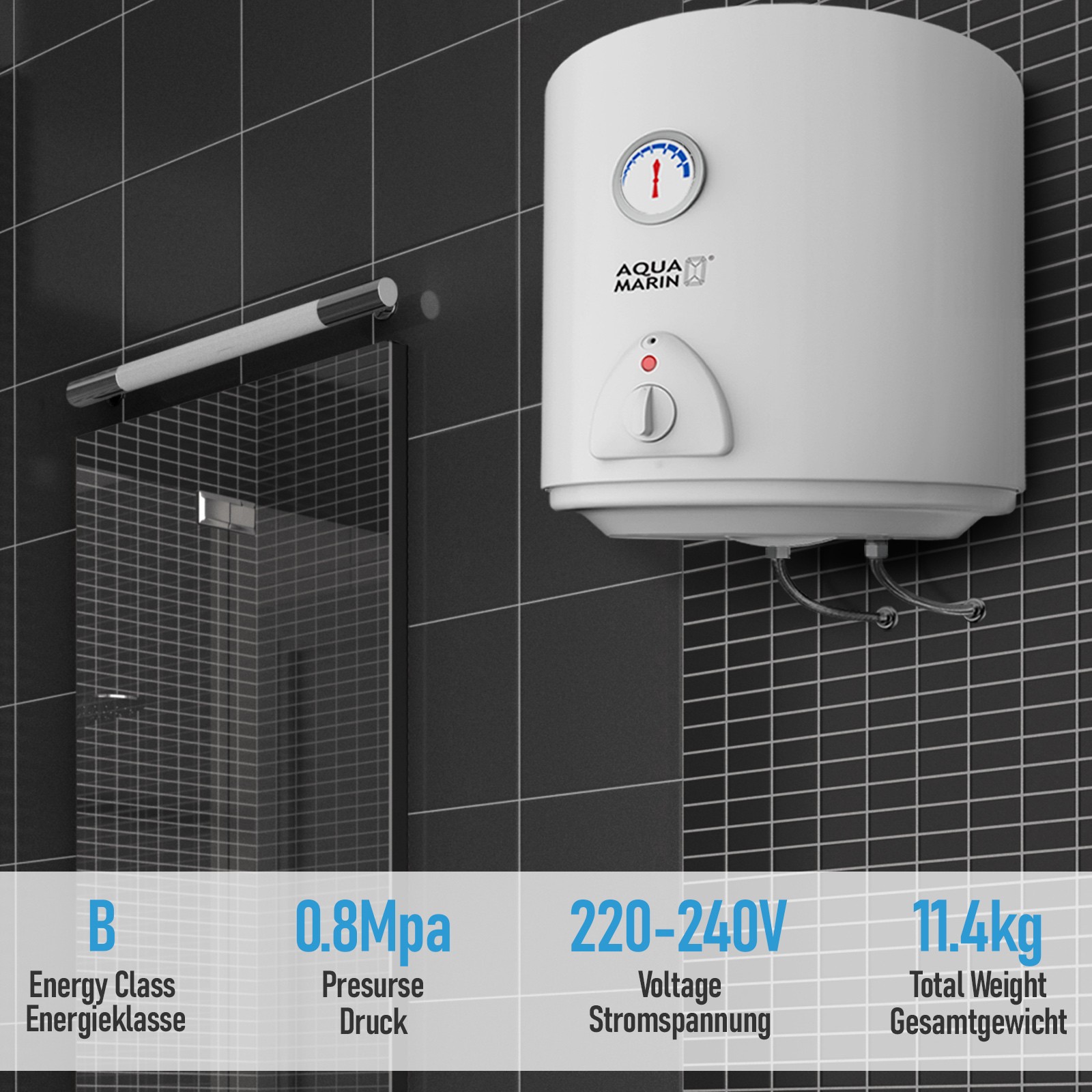 Aquamarin®Scaldabagno Elettrico 1500W Scaldacqua Boiler Elettrico 30 50 80  100l